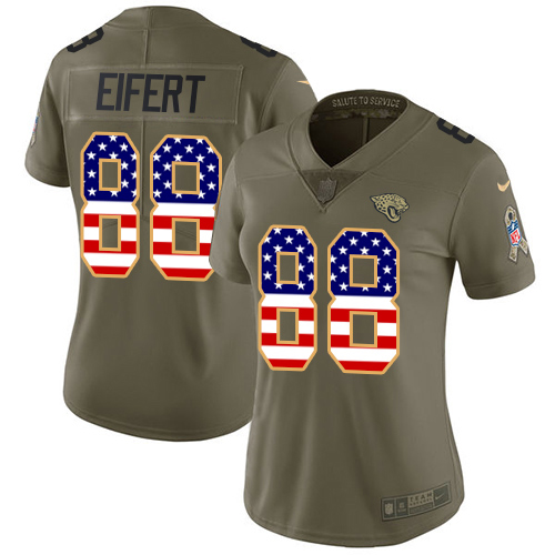 Nike Jacksonville Jaguars #88 Tyler Eifert Olive USA Flag Women Stitched NFL Limited 2017 Salute To Service Jersey->women nfl jersey->Women Jersey